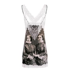 Vintage BURBERRY SS 2019 Silk Slip Dress with Victorian Black and White Portrait Print