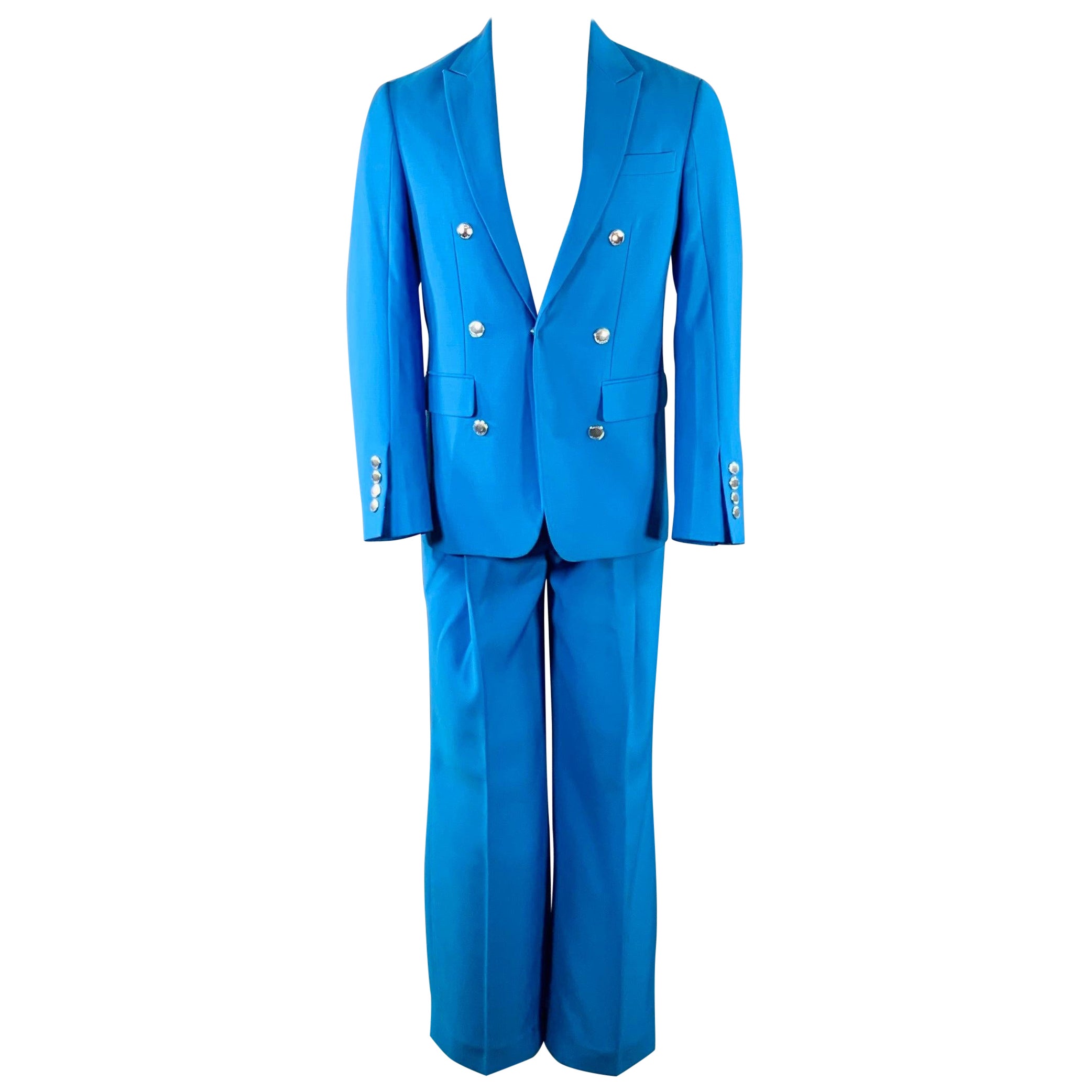 Pre-owned Burberry Ss23 Size 34 Blue Wool Peak Lapel Double Breasted Suit