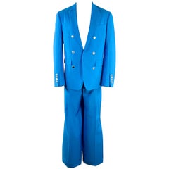 BURBERRY SS23 Size 40 Blue Wool Peak Lapel Double Breasted Suit