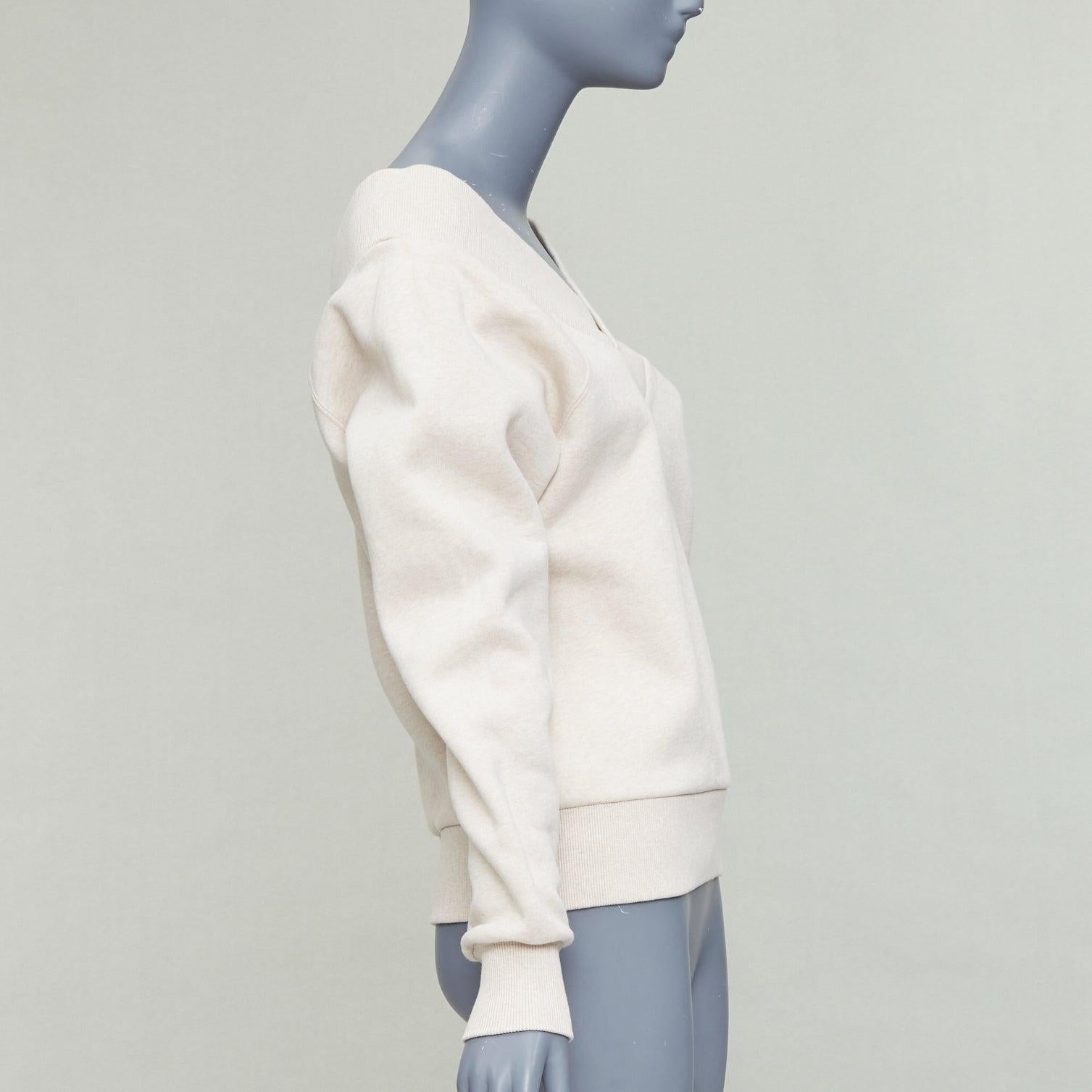 BURBERRY stone beige off shoulder cotton blend V neck sweater S In Excellent Condition For Sale In Hong Kong, NT