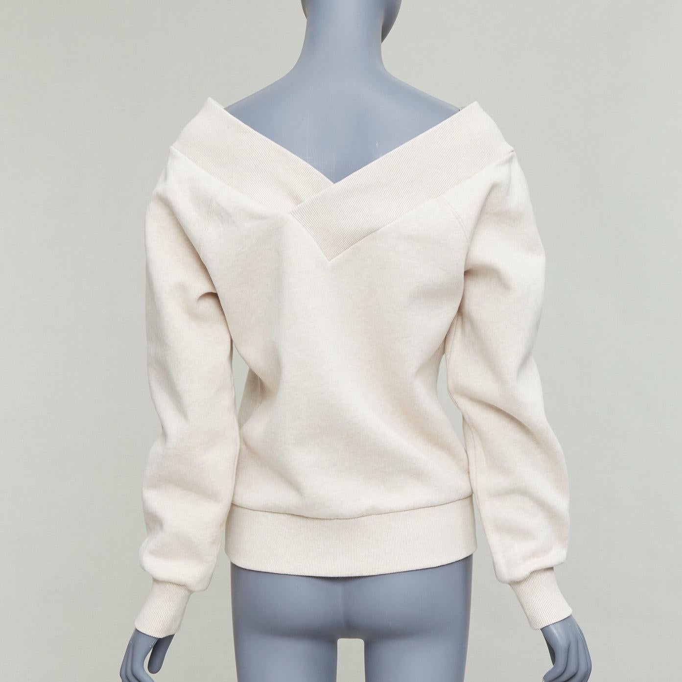 Women's BURBERRY stone beige off shoulder cotton blend V neck sweater S For Sale