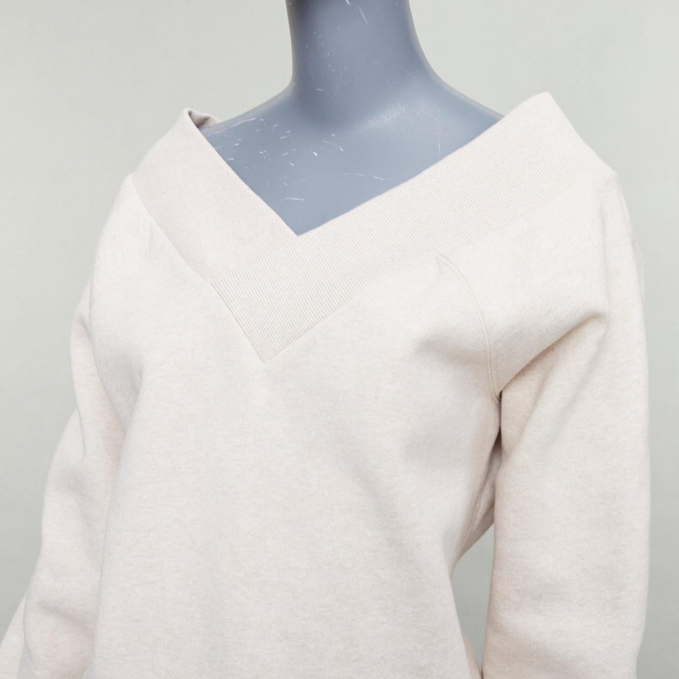 BURBERRY stone beige off shoulder cotton blend V neck sweater S For Sale 2