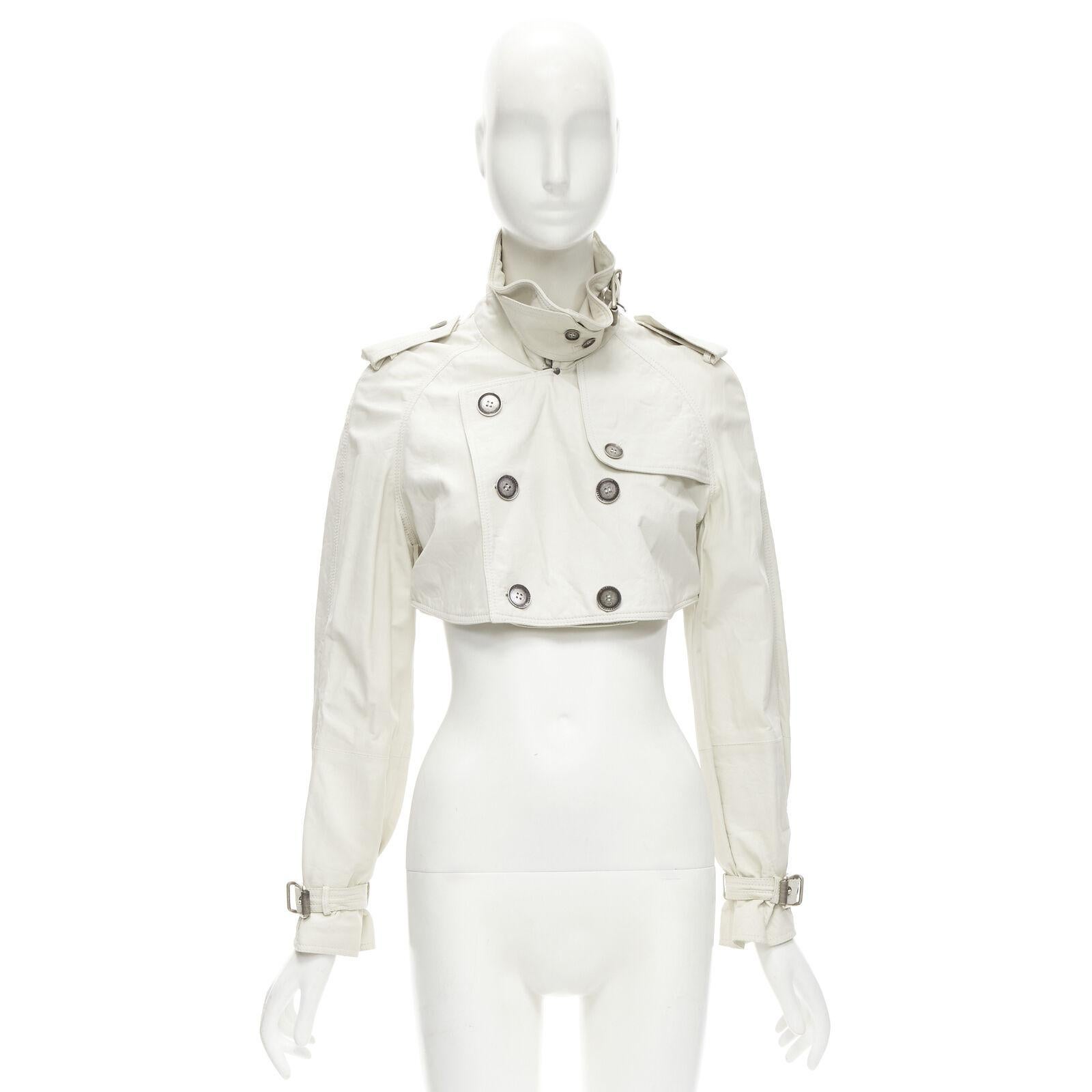 BURBERRY stone grey 100% leather cropped trench jacket IT38 XS 5