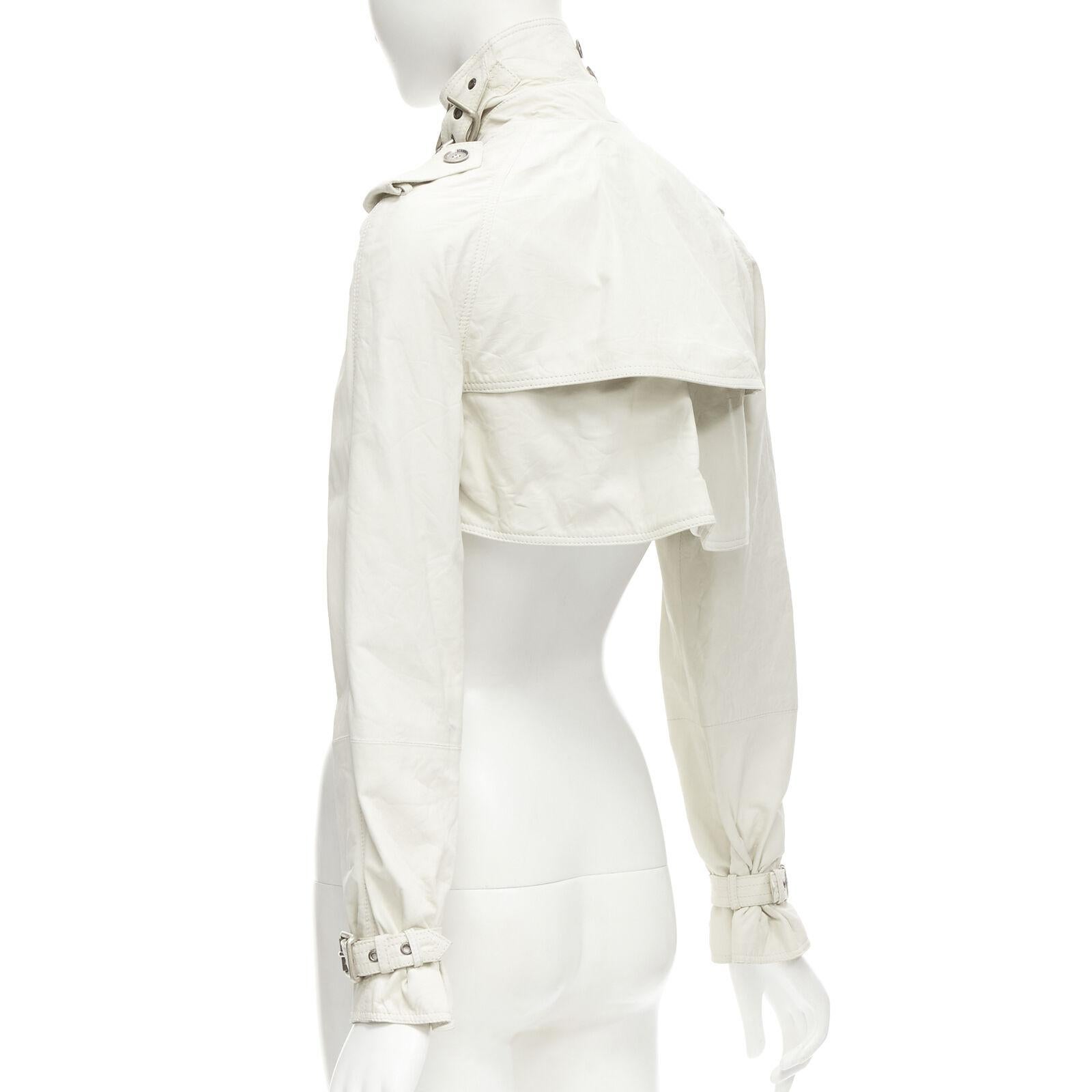 BURBERRY stone grey 100% leather cropped trench jacket IT38 XS 1
