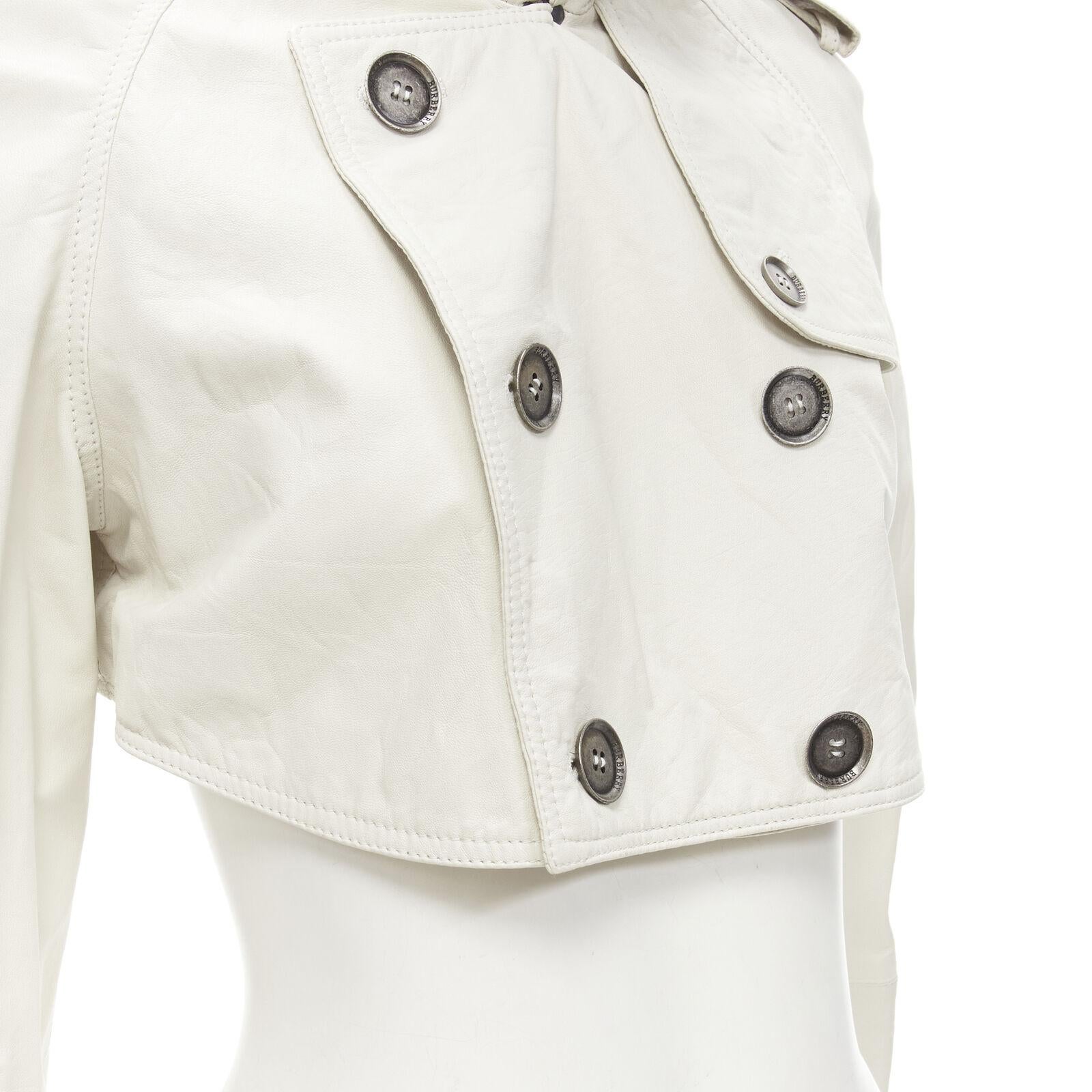 BURBERRY stone grey 100% leather cropped trench jacket IT38 XS 2
