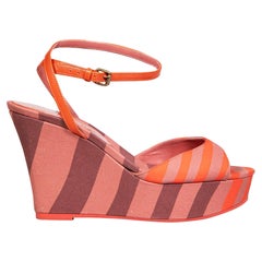 Burberry Striped Print Wedge Sandals Size IT 38.5
