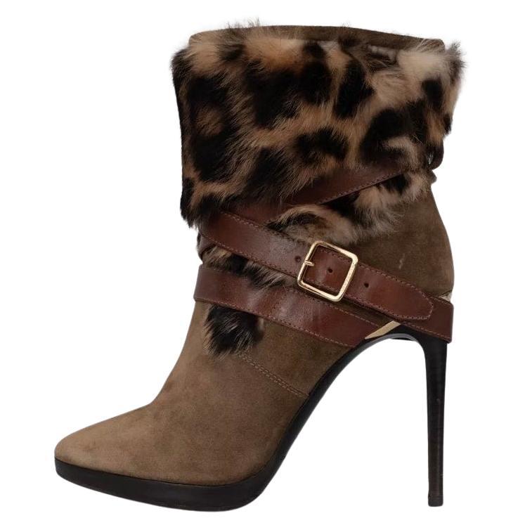Burberry Suede & Fur Trim Chic Stiletto Heels Ankle Boots Sz.38.5