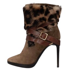 Burberry Suede & Fur Trim Chic Stiletto Heels Ankle Boots Sz.38.5