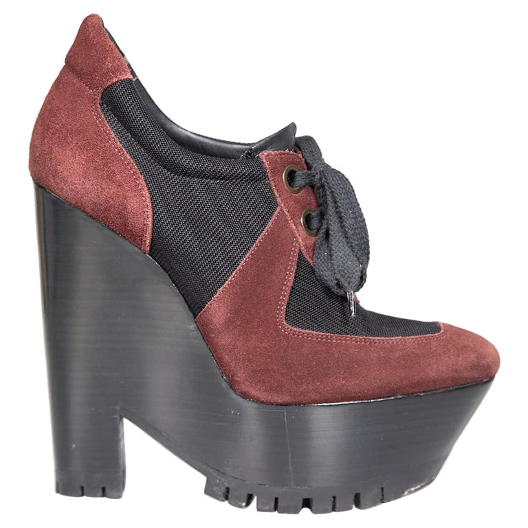 Burberry Suede Prorsum Stuart Wedge Lace Up Boots Size IT 40 at