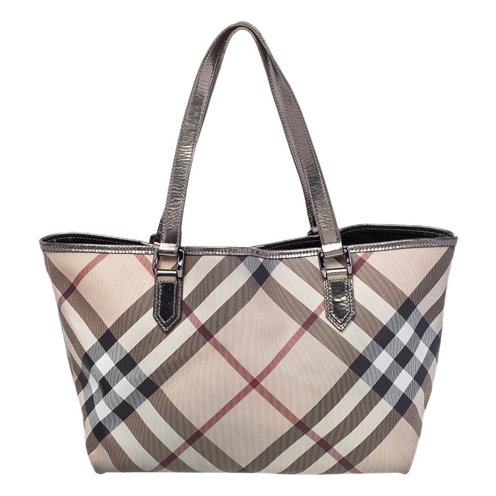 Burberry Supernova Check Nickie Tote aus beschichtetem Canvas und Lackleder