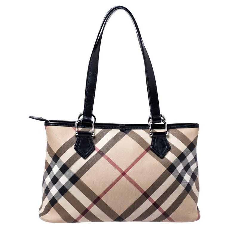 Burberry Supernova Check Coated Canvas and Patent Leather Nickie Tote ...