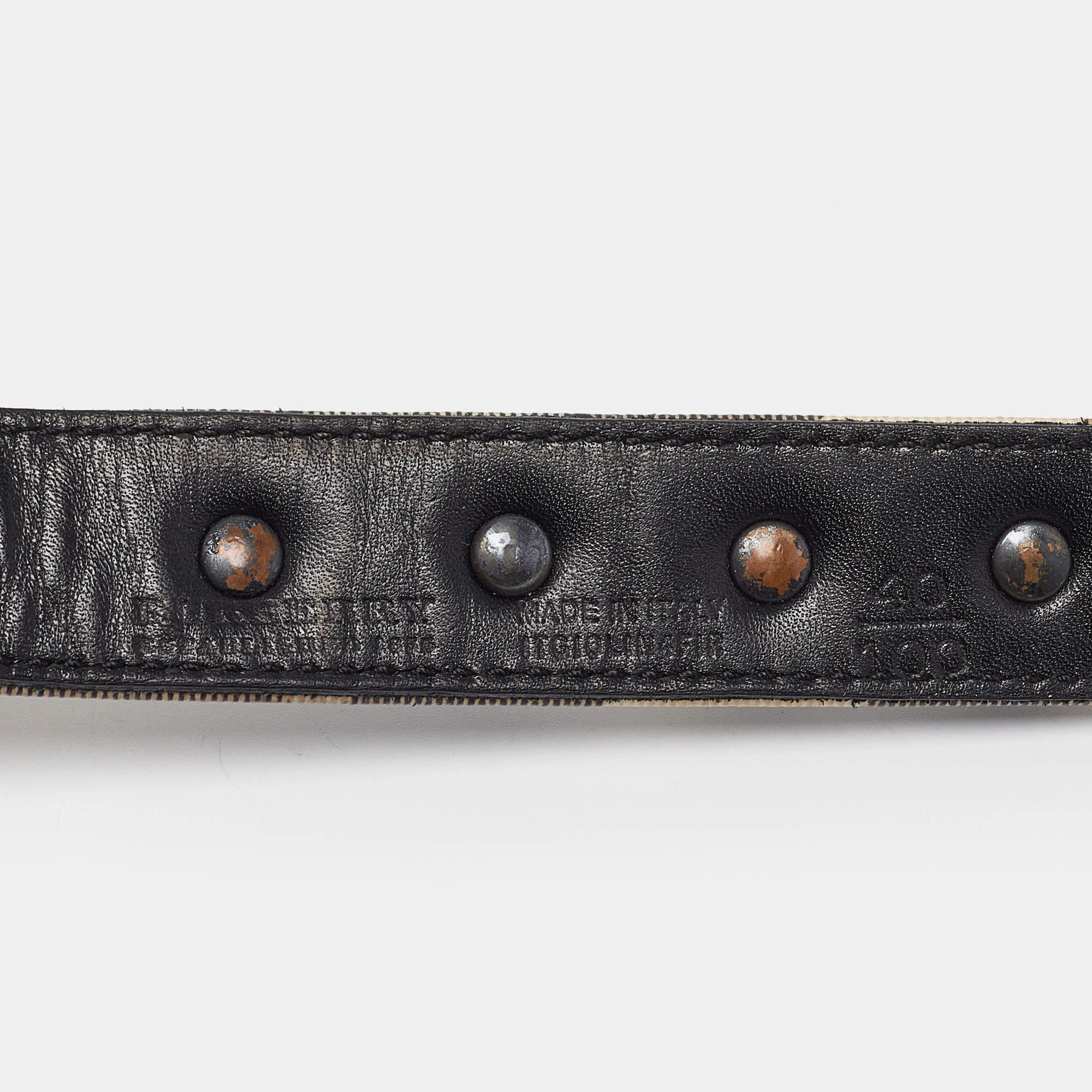 Burberry Supernova Check Coated Canvas Leather Embellished Buckle Belt 100 CM In Fair Condition In Dubai, Al Qouz 2