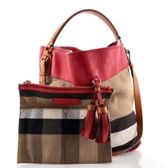 Burberry Susanna Tassel Hobo House Check Canvas Medium