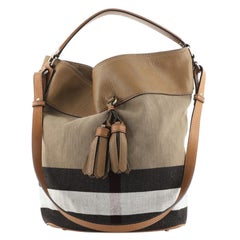 Burberry Susanna Tassel Hobo House Check Canvas Medium