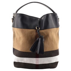 Burberry Susanna Tassel Hobo House Check Canvas Medium