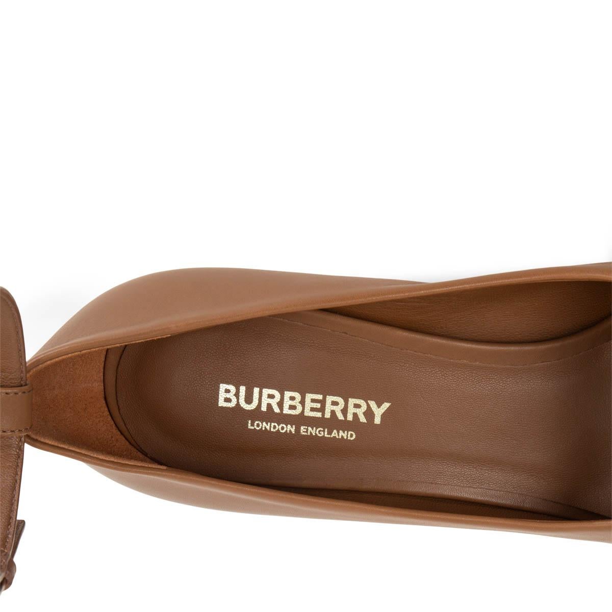Brown BURBERRY tan brown leather JERMYN PEEP-TOE Ankle Strap Pumps Shoes 36 For Sale