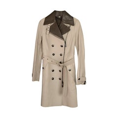 Burberry Tan/Brown Leather Trench Coat with Belt sz 4