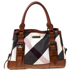 Burberry Tan Canvas and Leather Mega Check Tote