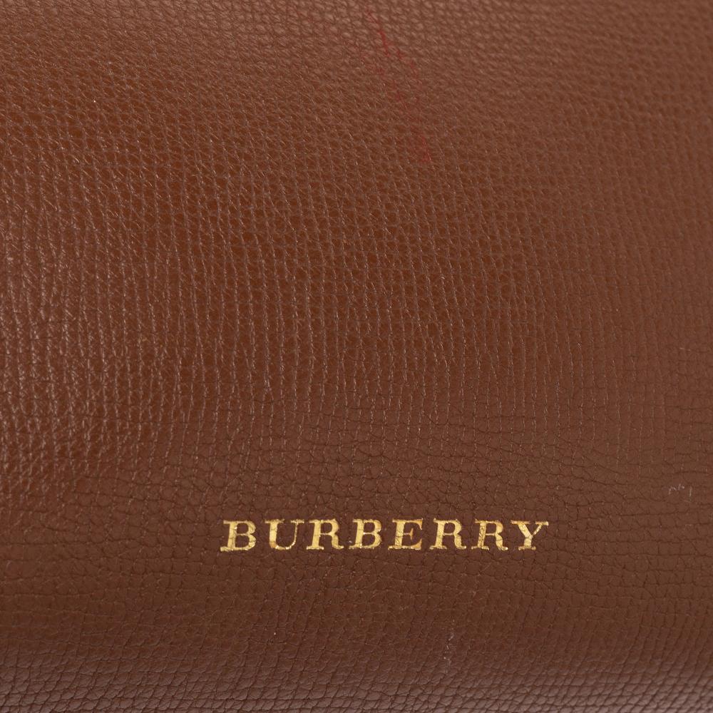 Burberry Tan Leather and House Check Fabric Small Banner Tote at 1stDibs