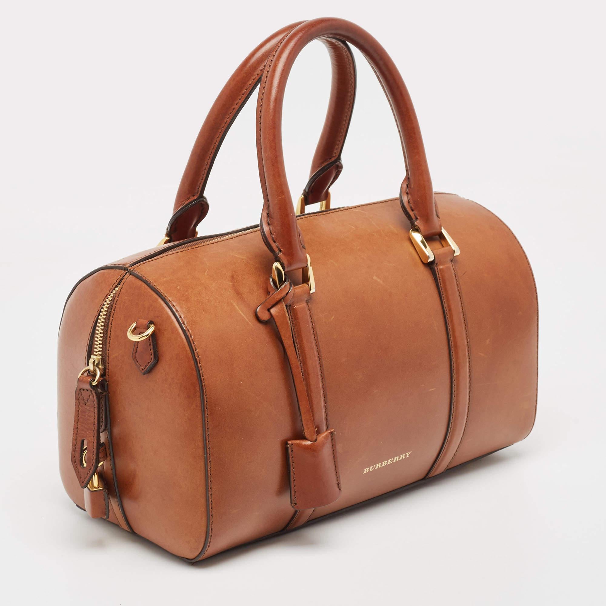 Brown Burberry Tan Leather Medium Alchester Bowler Bag