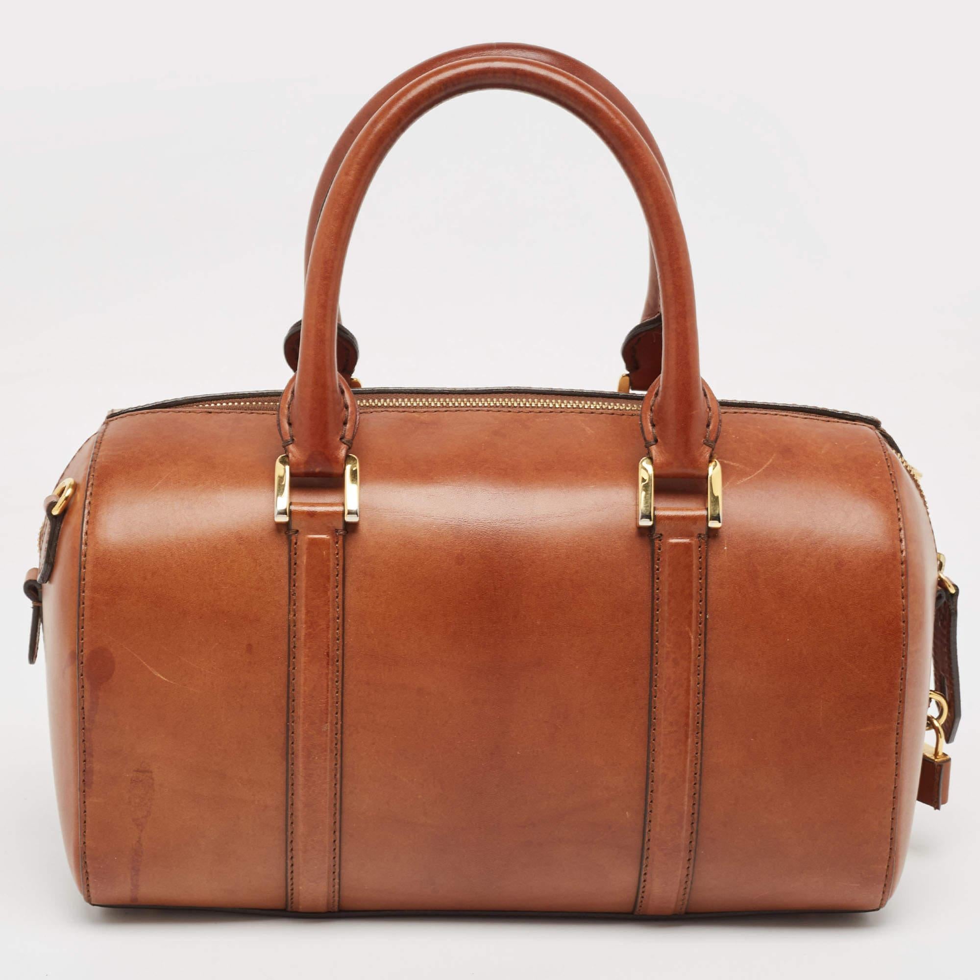 Burberry Tan Leather Medium Alchester Bowler Bag In Good Condition In Dubai, Al Qouz 2