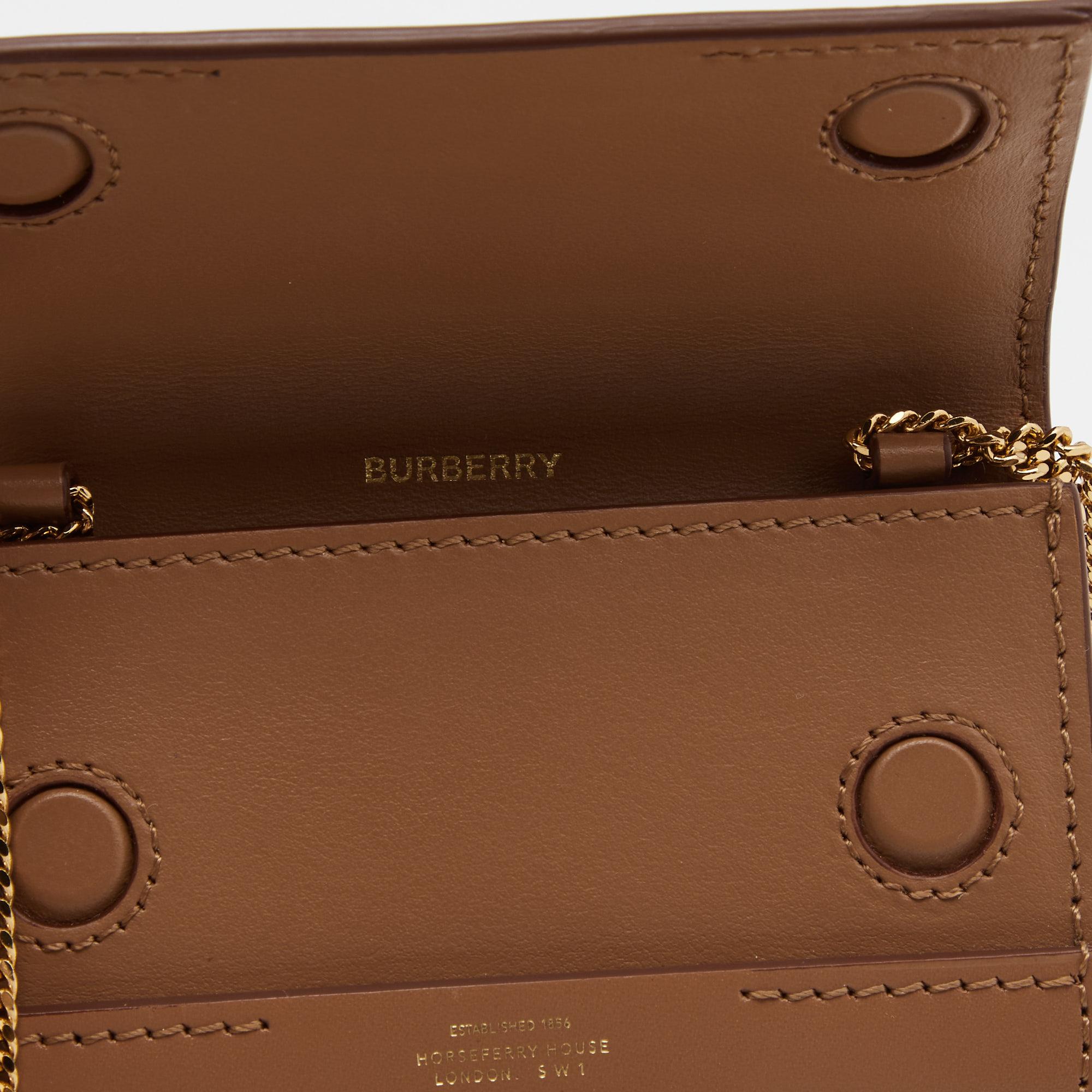 Brown Burberry Tan Leather Mini Jody Chain Card Case