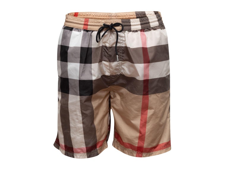 Burberry Tan Multicolor Nova Check Nylon Swim Trunks