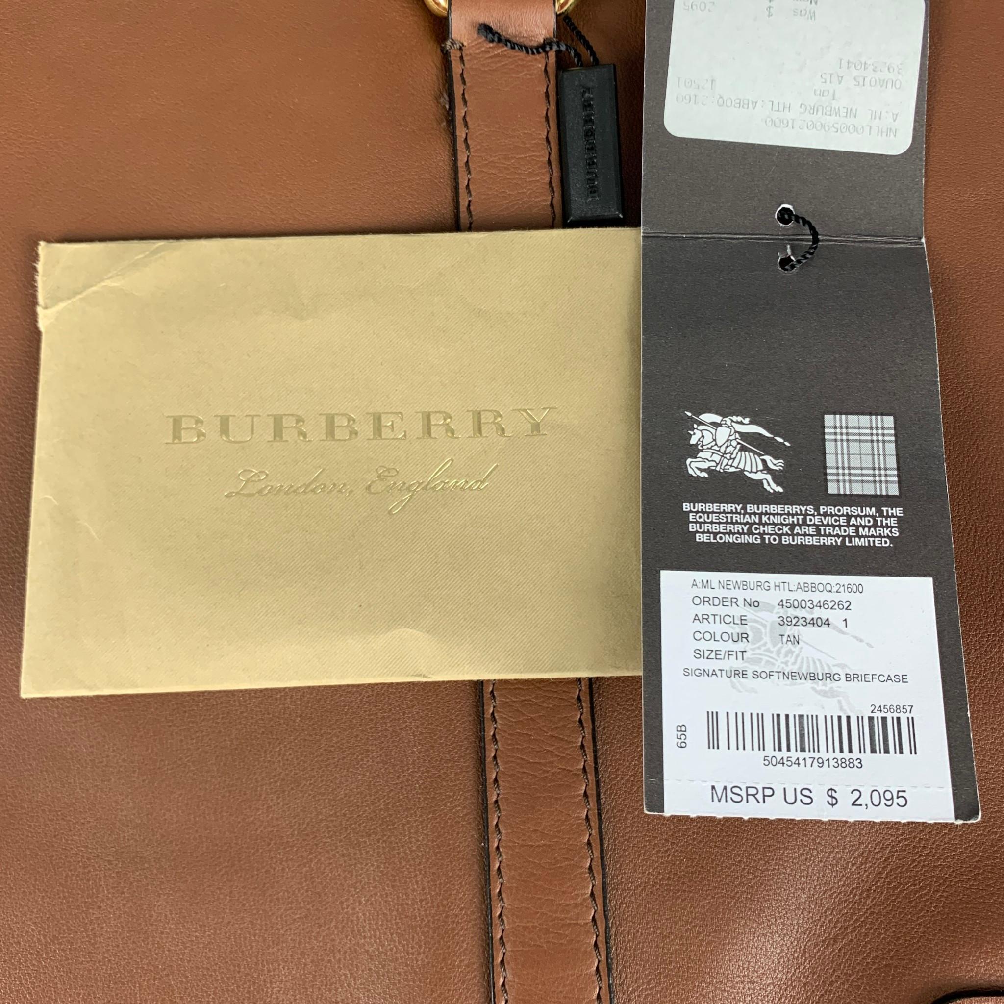 BURBERRY Tan Solid Leather Briefcase Bags 6