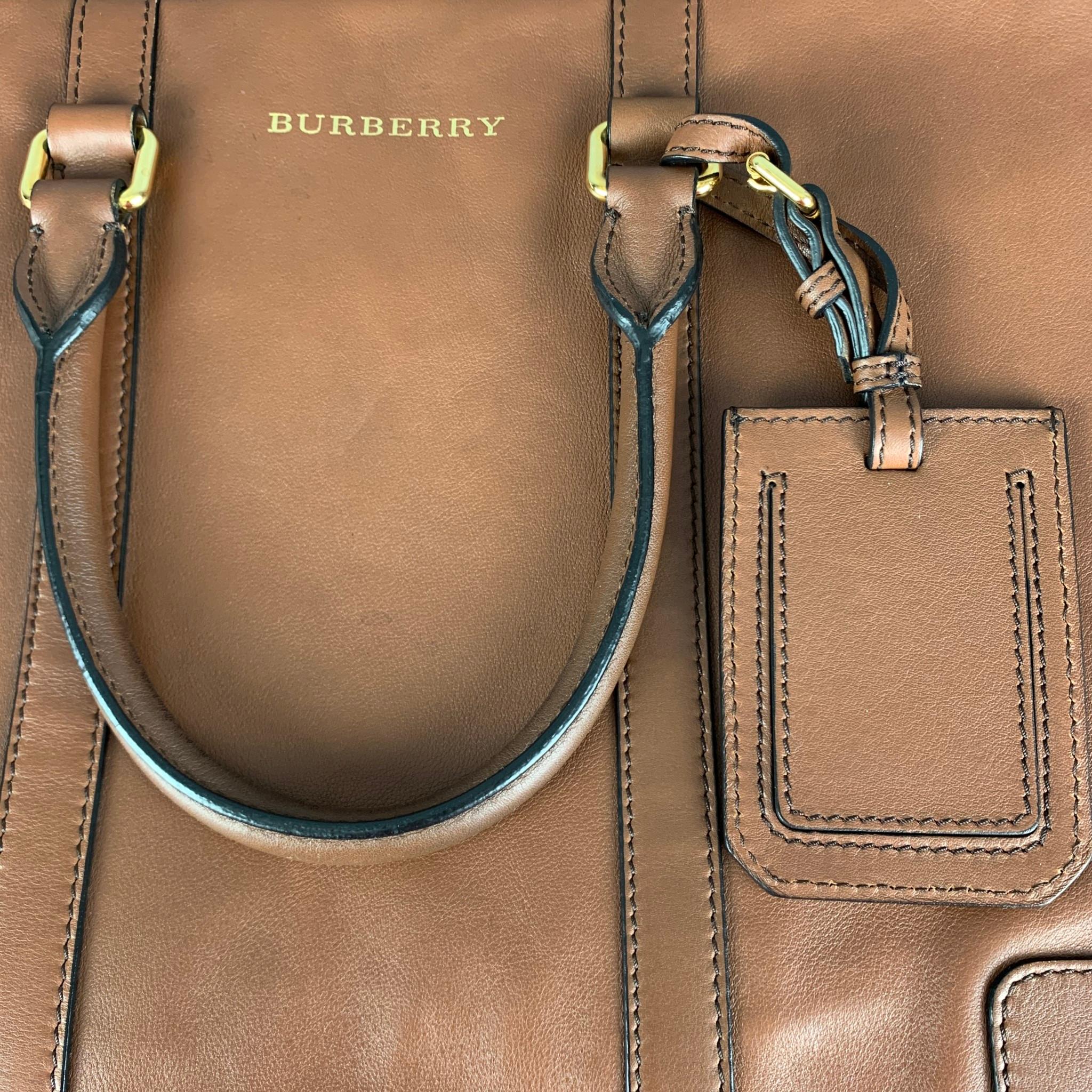 BURBERRY Tan Solid Leather Briefcase Bags 8