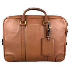 BURBERRY Tan Solid Leather Briefcase Bags