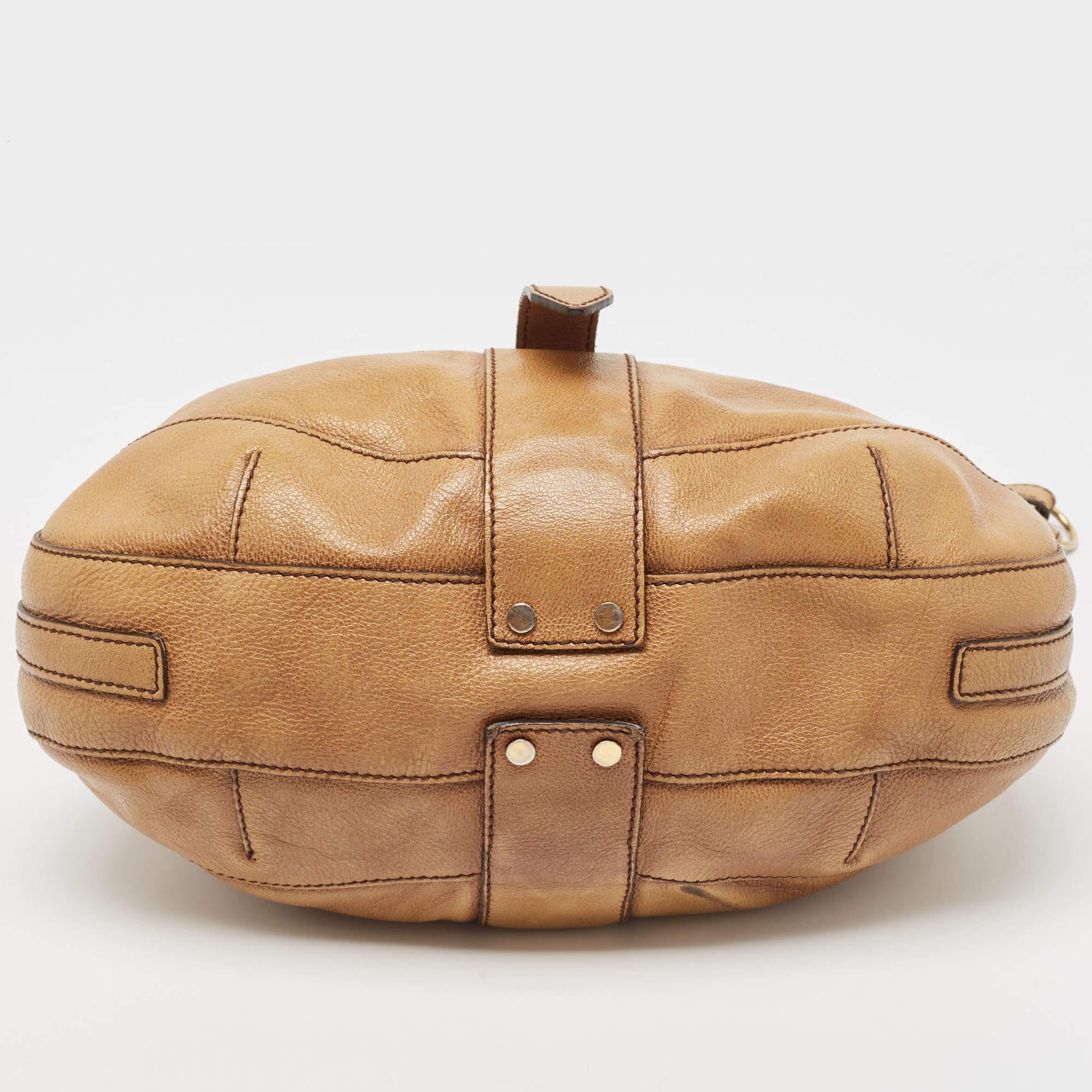 Burberry Tan Textured Leather Bartow Hobo For Sale 7