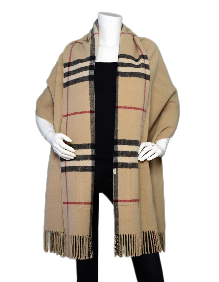 Burberry Tan Wool/Cashmere Helene Nova Plaid Shawl For Sale at 1stDibs