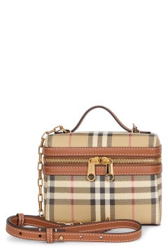 Burberry Tartan-Check Canvas Top Handle Bag — Beige
