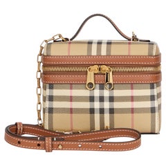 Burberry Tartan-Check Canvas Top Handle Bag — Beige