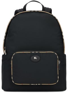 Burberry Tartan-Trimmed Polyester Backpack — Black