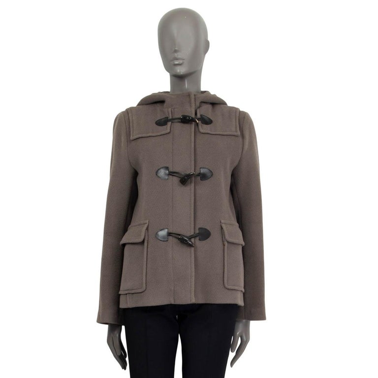 BURBERRY taupe grey wool HOODED DUFFLE Coat Jacket 8 S at 1stDibs