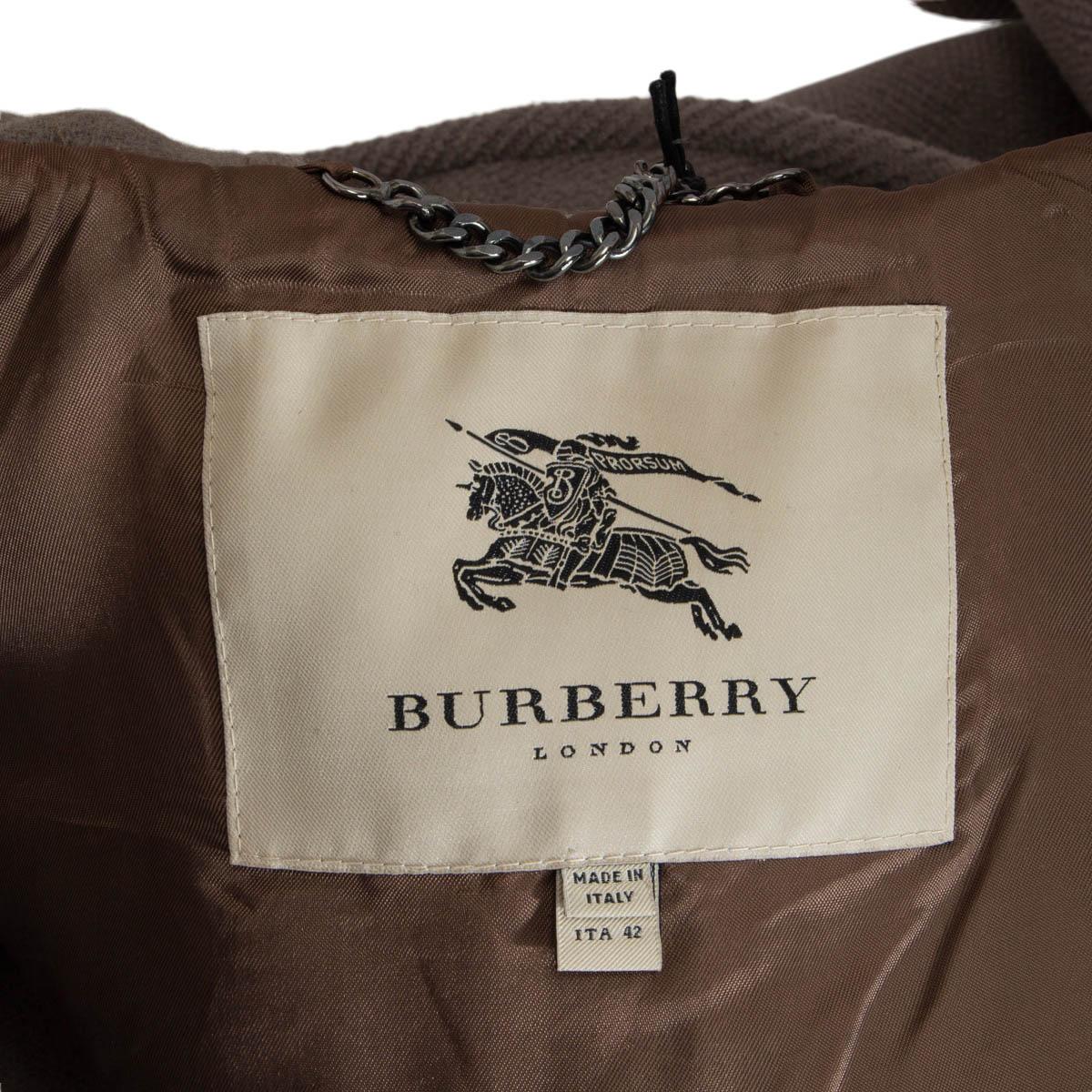 Women's BURBERRY taupe grey wool HOODED DUFFLE Coat Jacket 8 S
