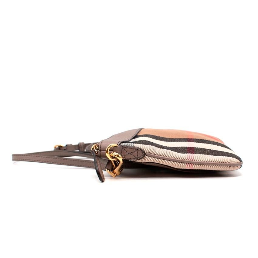 Brown Burberry Taupe Leather & House Check Pouch For Sale