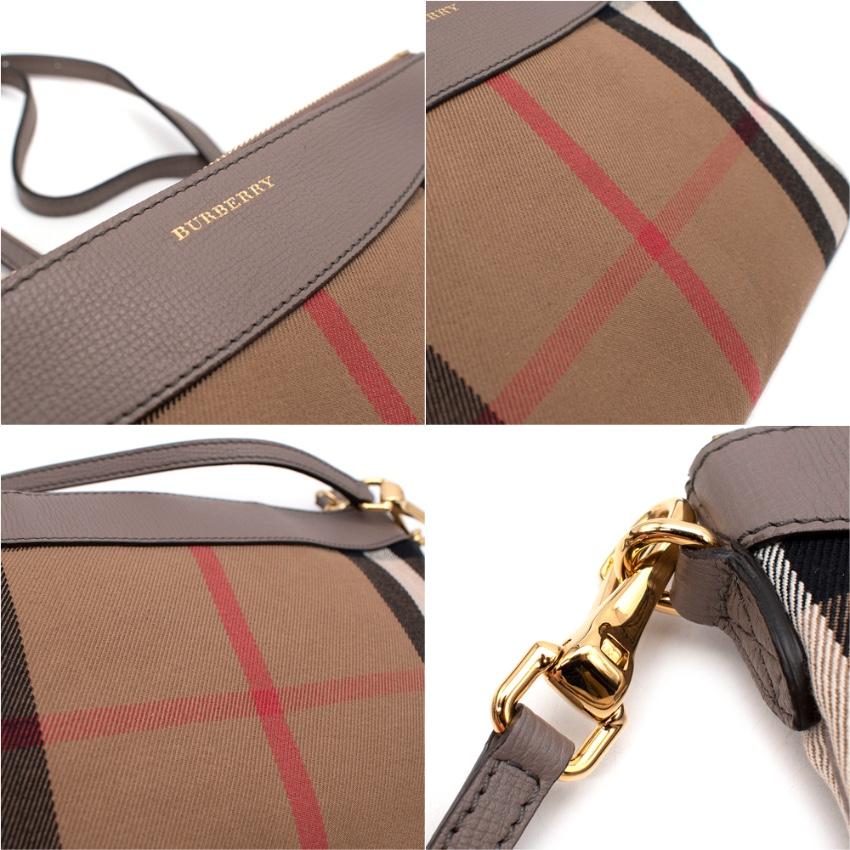 Women's Burberry Taupe Leather & House Check Pouch For Sale