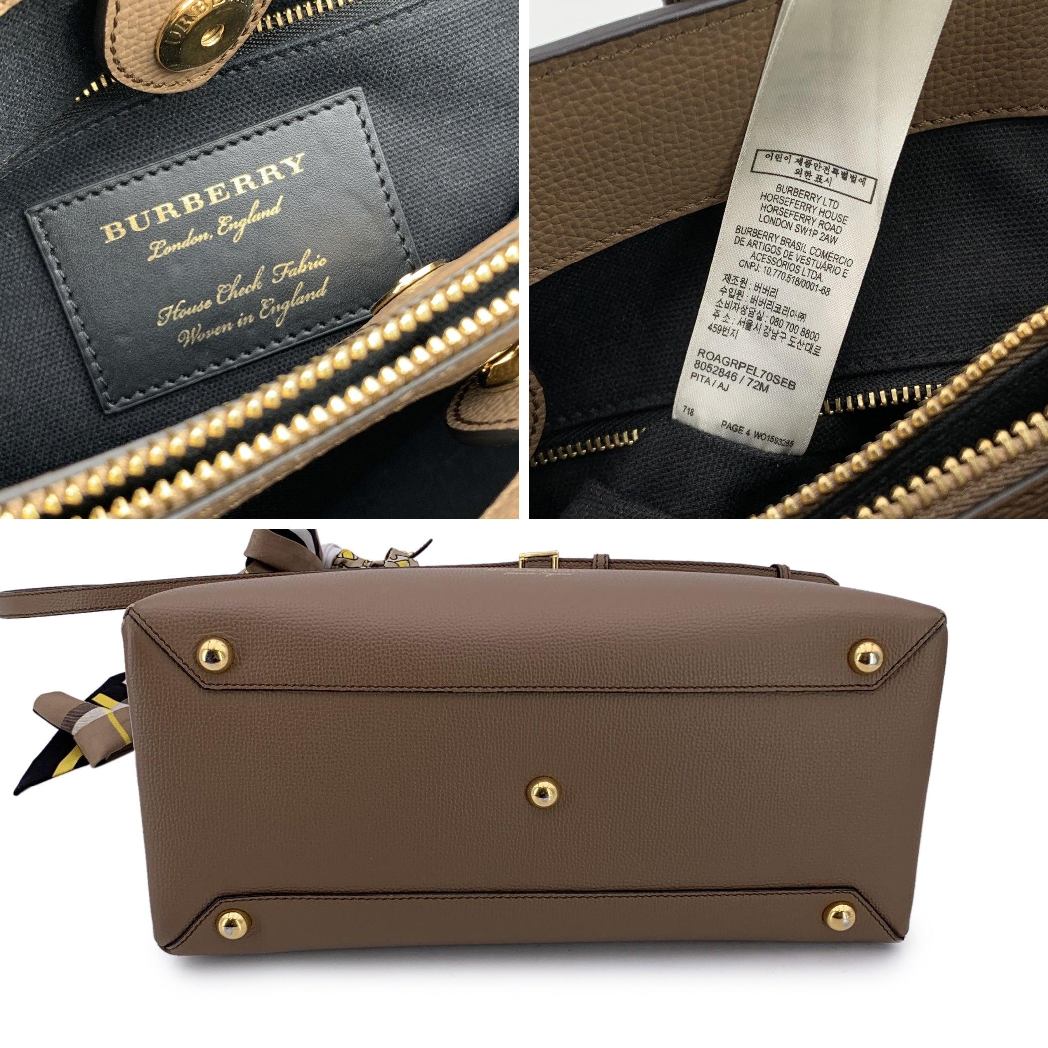 Women's Burberry Taupe Leather Medium The Banner Tote Bag with Strap For Sale