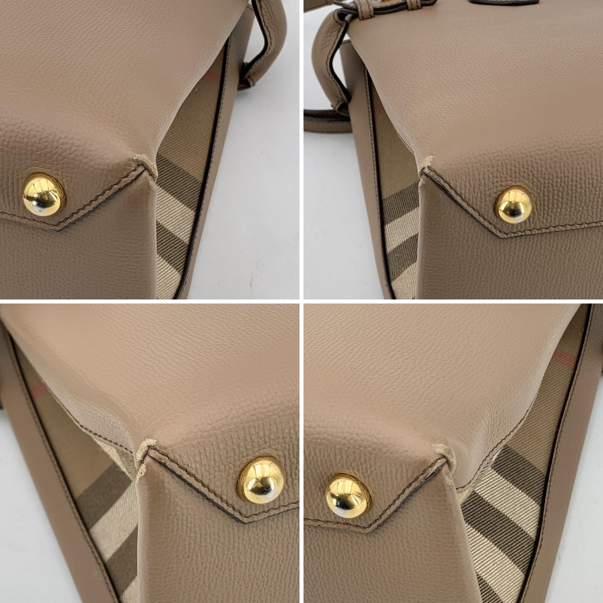 Burberry Taupe Leather Medium The Banner Tote Bag with Strap For Sale 1