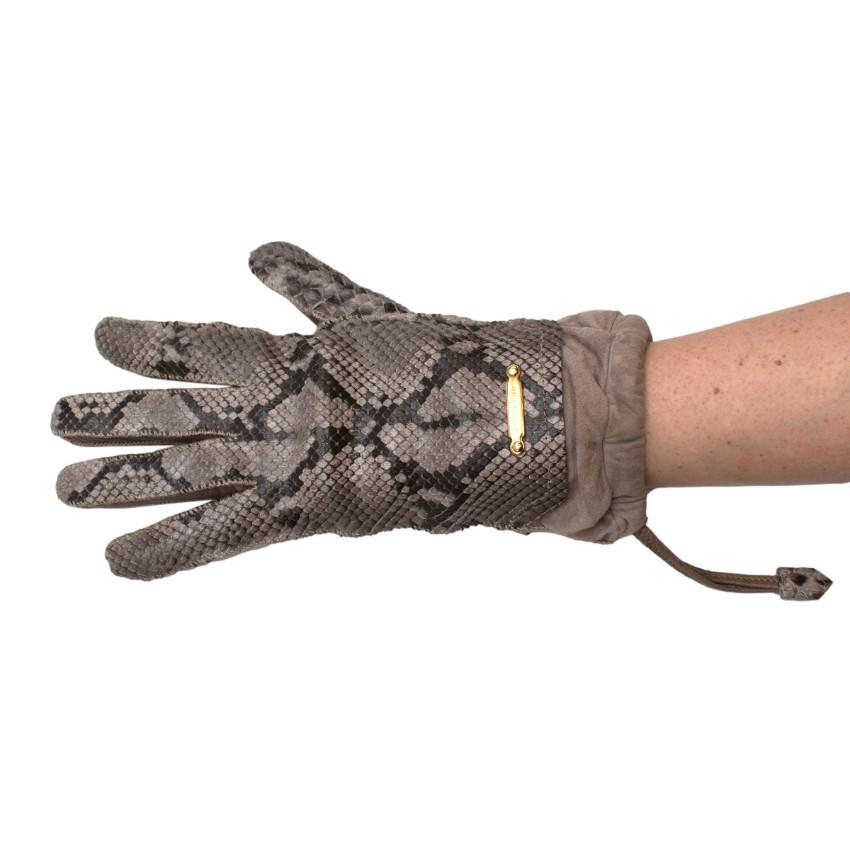 Women's Burberry Taupe Python & Suede Gloves 8 For Sale