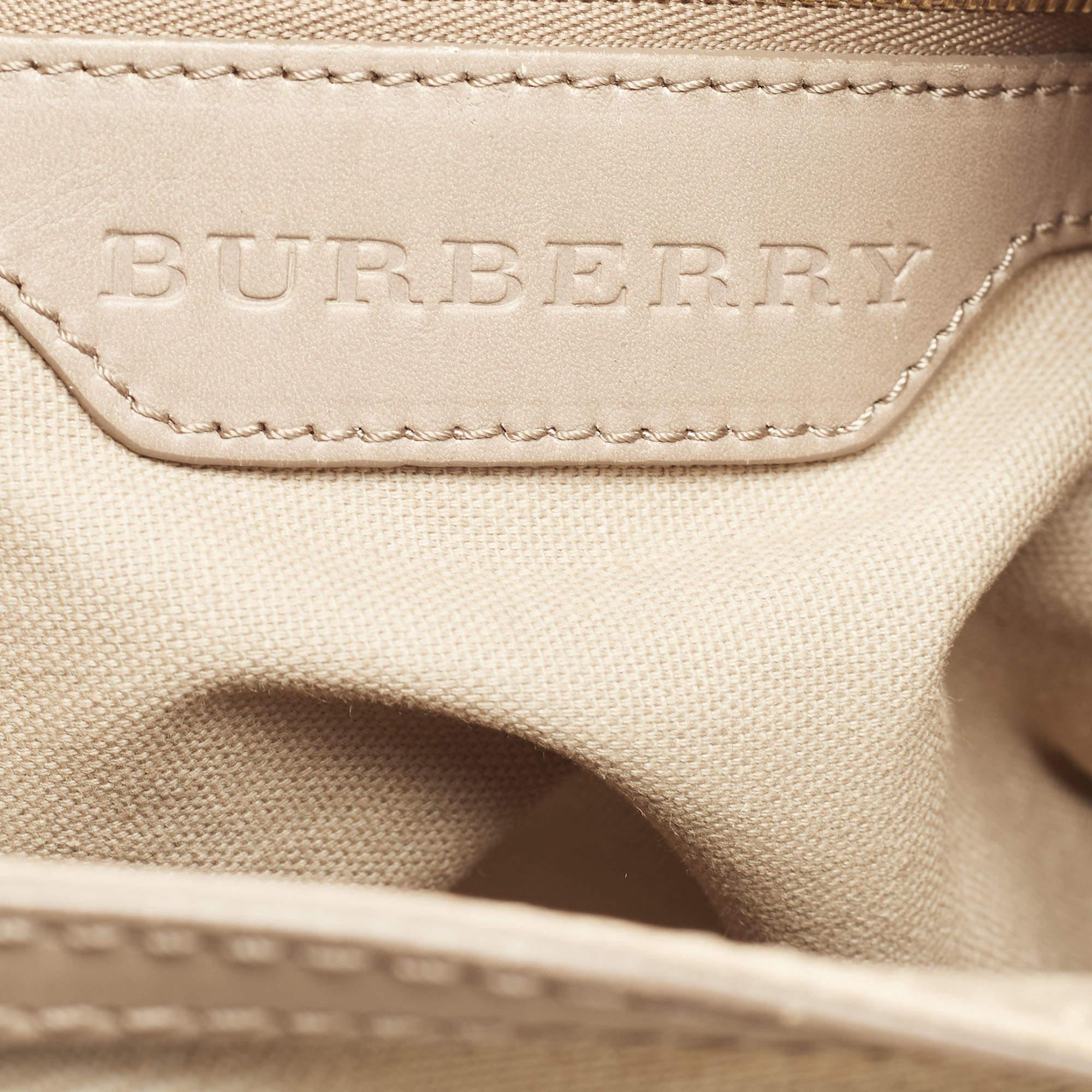 Burberry Taupe Supernova Canvas and Leather Buckle Belted Hobo For Sale 13