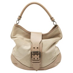 Vintage Burberry Taupe Supernova Canvas and Leather Buckle Belted Hobo