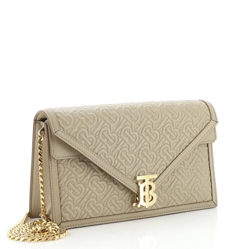 Burberry TB Envelope Chain Clutch Monogram Embossed Leather Small In Good Condition In NY, NY