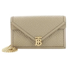 Burberry TB Envelope Chain Clutch Monogram Embossed Leather Small