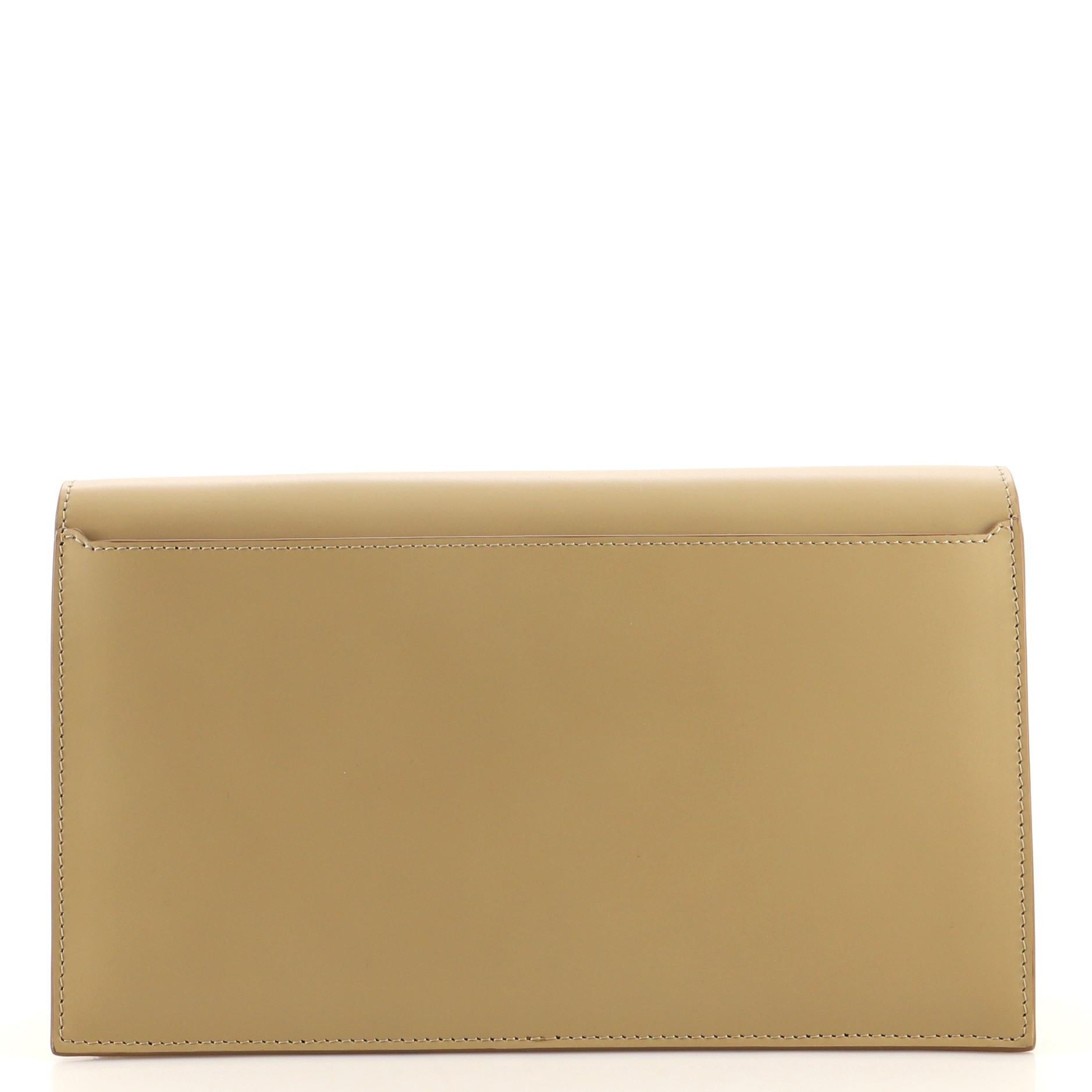 Brown Burberry TB Envelope Clutch Leather Small