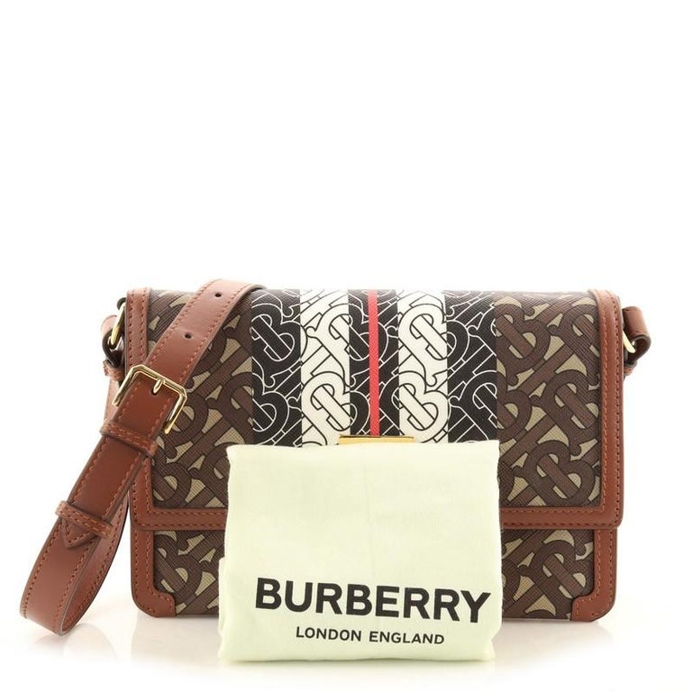Burberry Bridle Brown Monogram E-Canvas Stripe Albion Crossbody Bag
