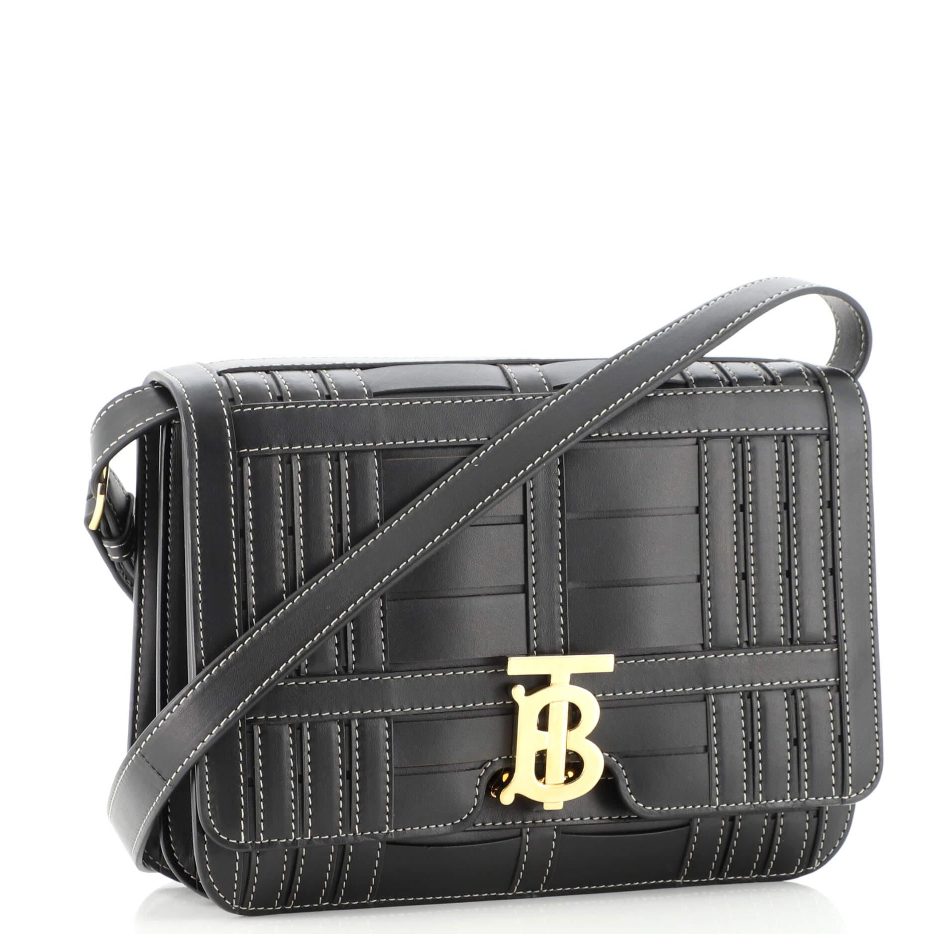 Burberry TB Flap Bag Woven Leather Medium In Good Condition In NY, NY