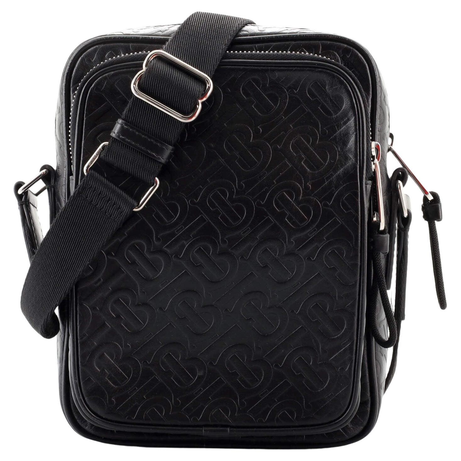 Burberry Black Embossed Monogram Leather Camera Crossbody Bag at 1stDibs